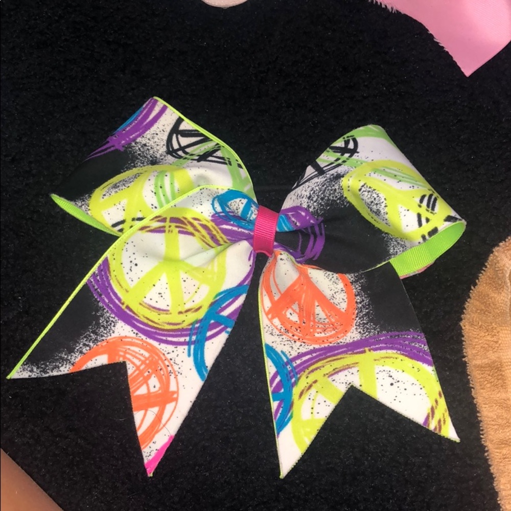 Peace sign neon cheer bow